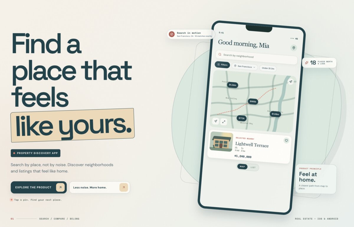 Property discovery app hero design